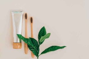 Natural neem toothpaste and twigs for healthy teeth and gums