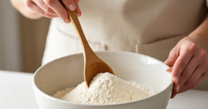 Mixing dry ingredients for a homemade remineralizing toothpaste recipe